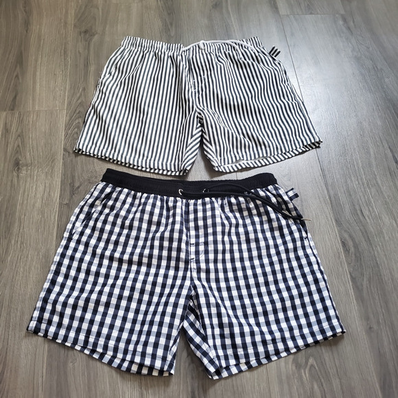 Swim Trunks Mens Large Gingham Stripe Preppy Coastal European Classic Resort - Picture 1 of 9